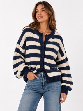 Anthropologie‎ Nation Los Angeles Tessa Marine stripe cotton Cardigan XL